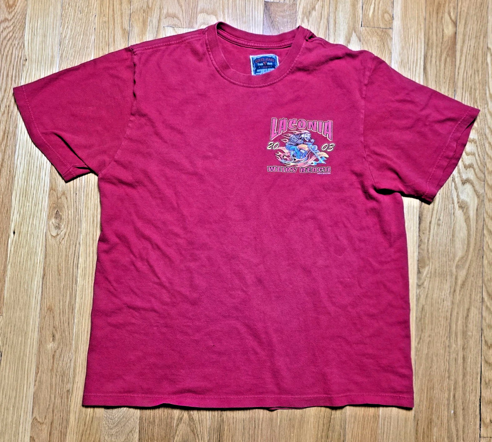 Guess Jeans Laconia Bike Week 2003 Red T Shirt M Double Sided Biker Distressed